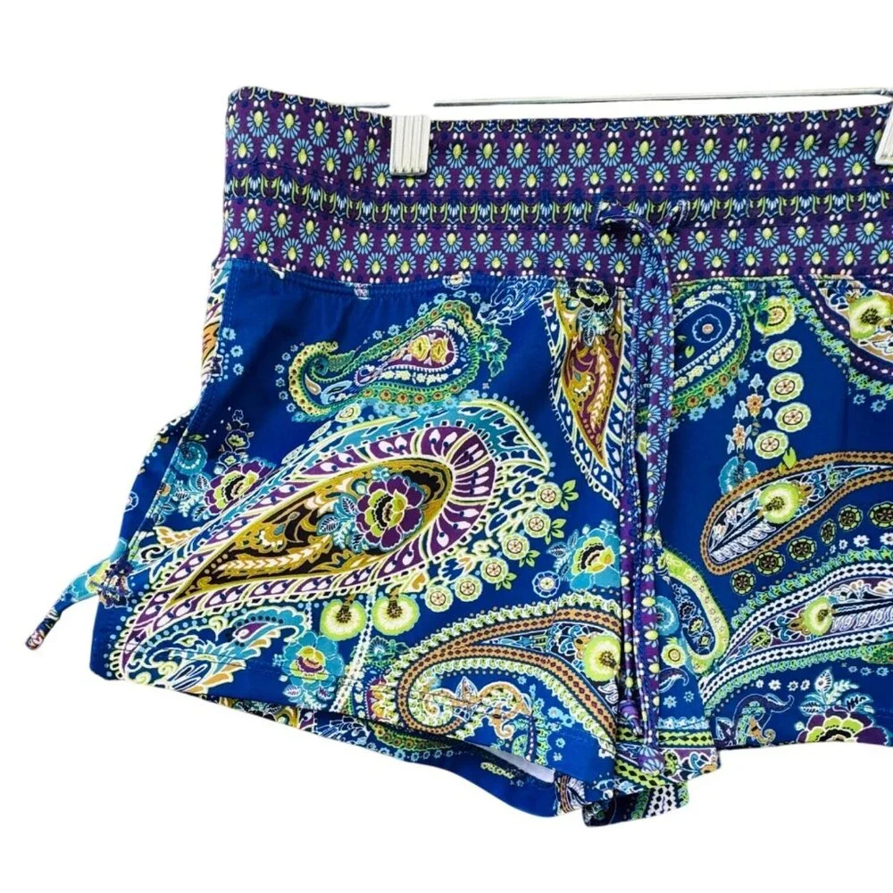 Athleta Womens Sz XS Paisley Print Swimwear Shorts Elastic Waistband & Pockets.